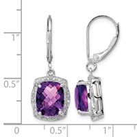 Sterling Silver Rhodium-plated Diamond and Amethyst Earrings view 4