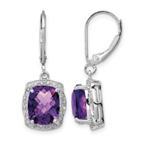 Sterling Silver Rhodium-plated Diamond and Amethyst Earrings view 1