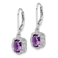 Sterling Silver Rhodium-plated Diamond and Amethyst Earrings view 2