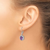 Sterling Silver Rhodium-plated Diamond and Amethyst Earrings view 3