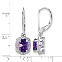 Sterling Silver Rhodium-plated Diamond and Amethyst Earrings view 4