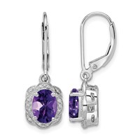 Sterling Silver Rhodium-plated Diamond and Amethyst Earrings view 1
