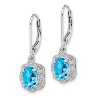 Sterling Silver Rhodium-plated Diamond and Blue Topaz Earrings view 2