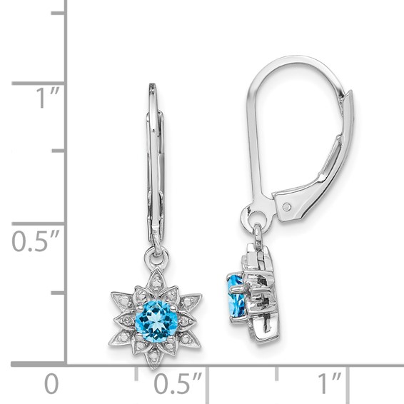 Sterling Silver Rhodium-plated Diamond and Blue Topaz Earrings