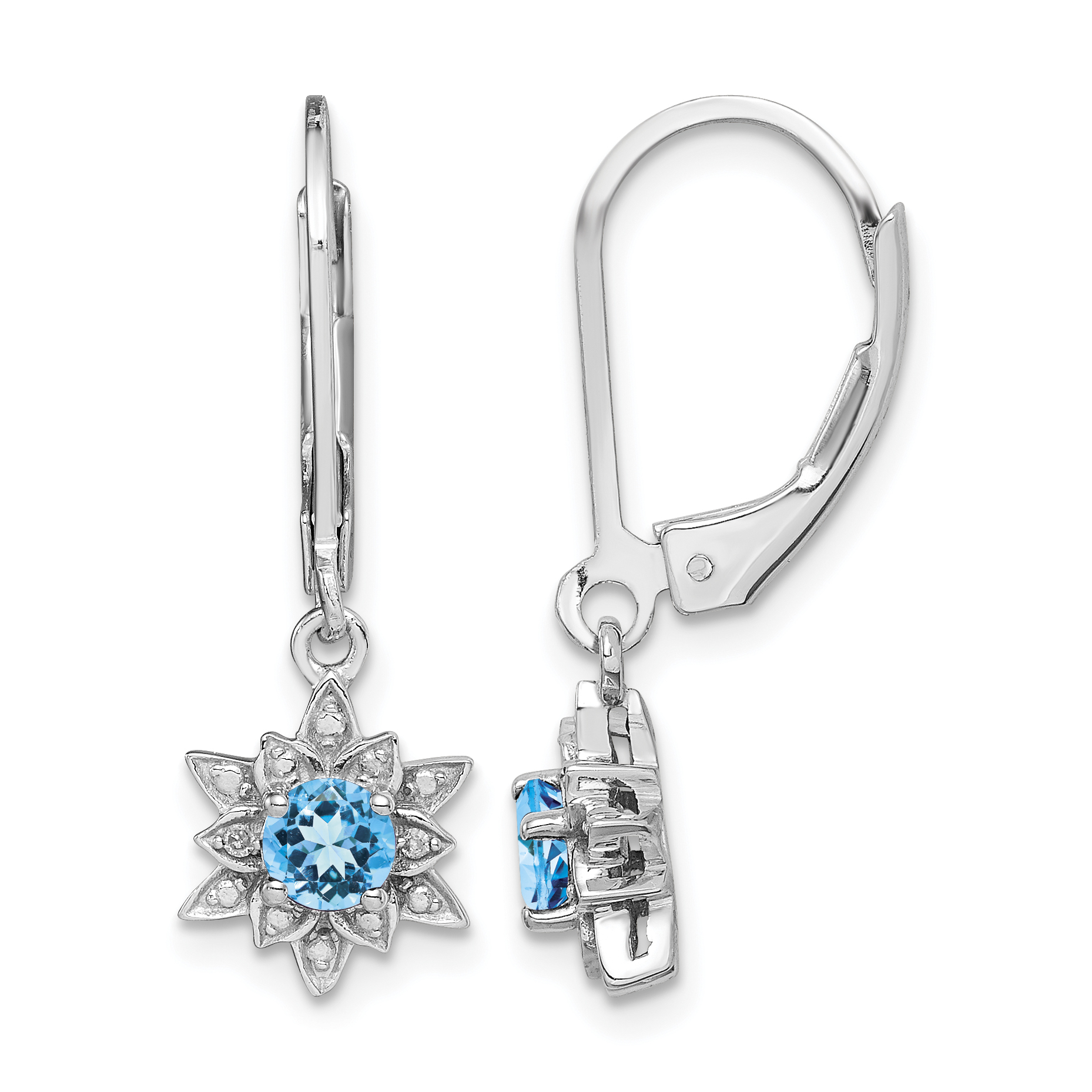 Sterling Silver Rhodium-plated Diamond and Blue Topaz Earrings (QE10157BT)