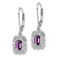 Sterling Silver Rhodium-plated Diamond and Amethyst Earrings view 2