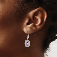 Sterling Silver Rhodium-plated Diamond and Amethyst Earrings view 3