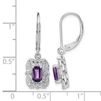 Sterling Silver Rhodium-plated Diamond and Amethyst Earrings view 4