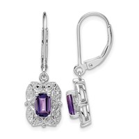 Sterling Silver Rhodium-plated Diamond and Amethyst Earrings view 1