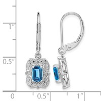 Sterling Silver Rhodium-plated Diamond and Blue Topaz Earrings view 4