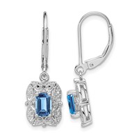 Sterling Silver Rhodium-plated Diamond and Blue Topaz Earrings view 1