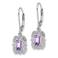 Sterling Silver Rhodium-plated Diamond and Pink Quartz Earrings view 2