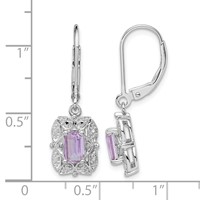 Sterling Silver Rhodium-plated Diamond and Pink Quartz Earrings view 4