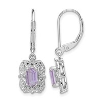 Sterling Silver Rhodium-plated Diamond and Pink Quartz Earrings view 1