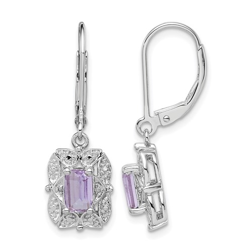 Sterling Silver Rhodium-plated Diamond and Pink Quartz Earrings