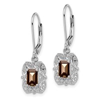 Sterling Silver Rhodium-plated Diamond and Smoky Quartz Earrings view 2