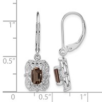 Sterling Silver Rhodium-plated Diamond and Smoky Quartz Earrings view 4
