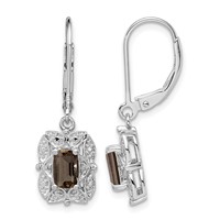 Sterling Silver Rhodium-plated Diamond and Smoky Quartz Earrings view 1