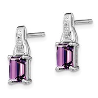 Sterling Silver Rhodium-plated Diamond and Amethyst Earrings view 2
