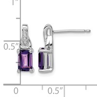 Sterling Silver Rhodium-plated Diamond and Amethyst Earrings view 4