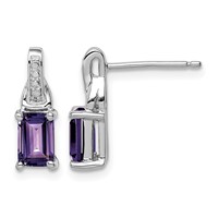 Sterling Silver Rhodium-plated Diamond and Amethyst Earrings view 1