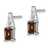 Sterling Silver Rhodium-plated Diamond and Smoky Quartz Earrings view 2