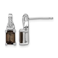 Sterling Silver Rhodium-plated Diamond and Smoky Quartz Earrings view 1
