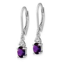 Sterling Silver Rhodium-plated Diamond and Amethyst Earrings view 2