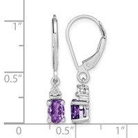 Sterling Silver Rhodium-plated Diamond and Amethyst Earrings view 4