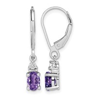 Sterling Silver Rhodium-plated Diamond and Amethyst Earrings view 1
