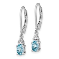 Sterling Silver Rhodium-plated Diamond and Blue Topaz Earrings view 2