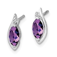 Sterling Silver Rhodium-plated Diamond and Amethyst Earrings view 2