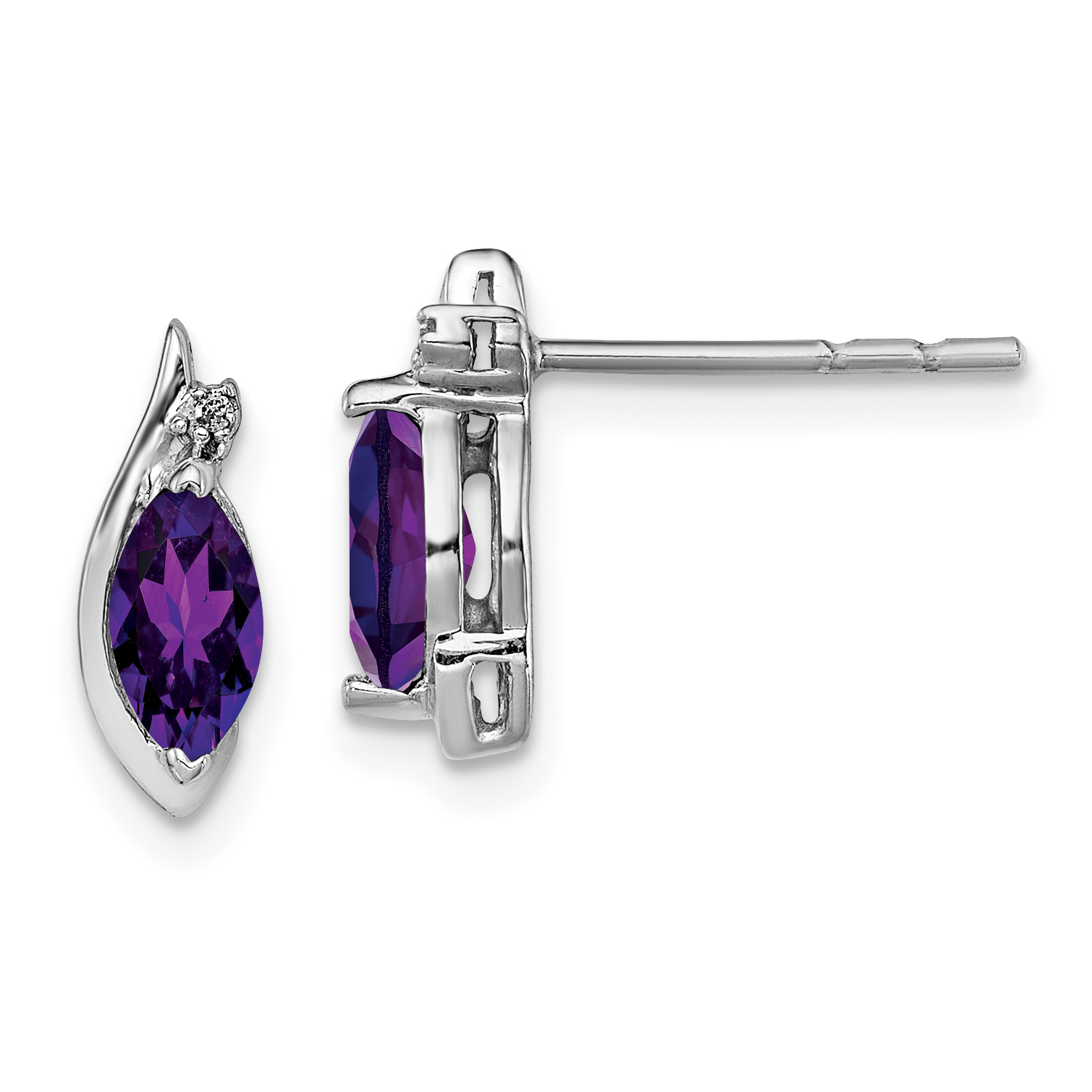 Sterling Silver Rhodium-plated Diamond and Amethyst Earrings (QE10175AM)