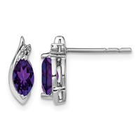 Sterling Silver Rhodium-plated Diamond and Amethyst Earrings view 1