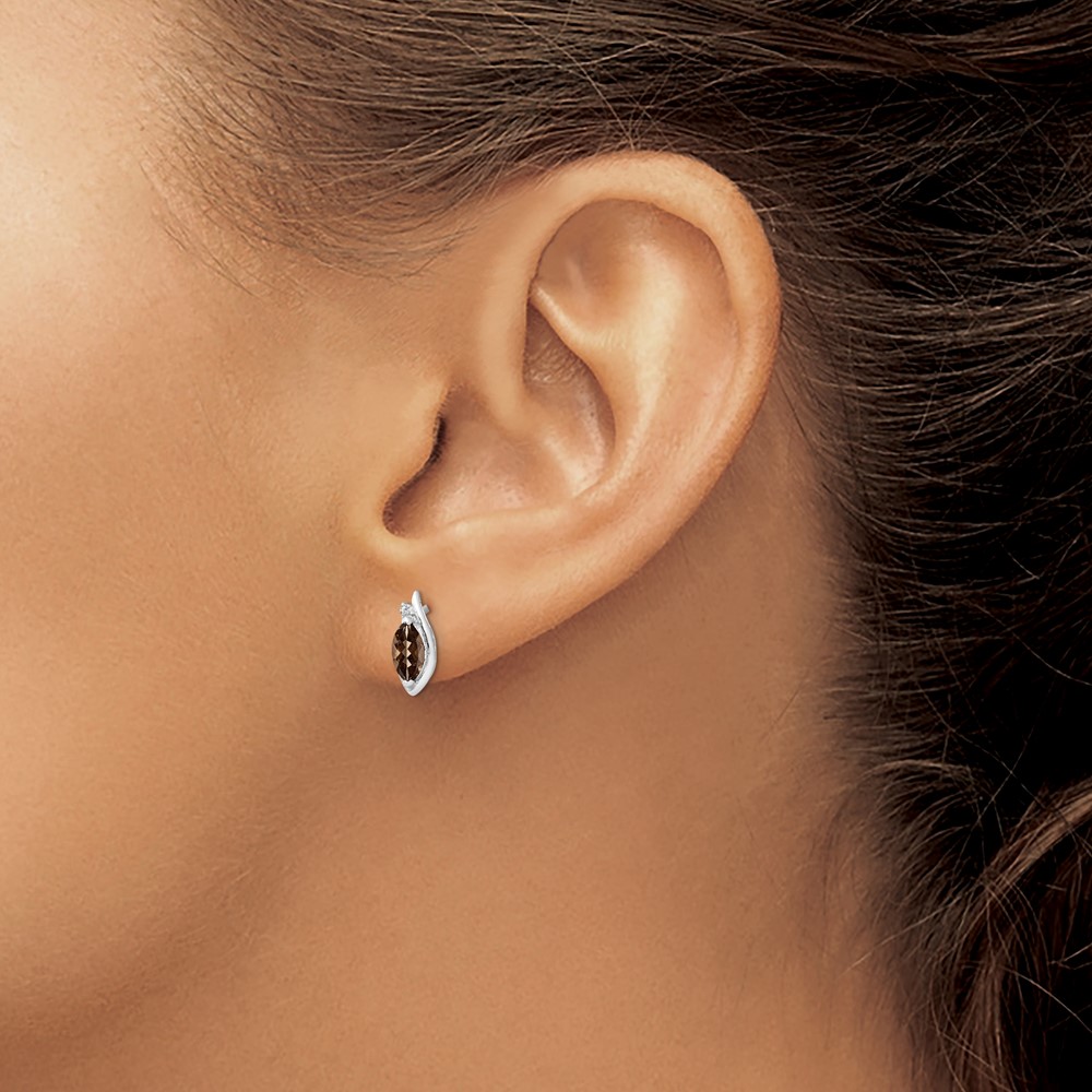 Sterling Silver Rhodium-plated Diamond and Smoky Quartz Earrings (QE10175SQ)