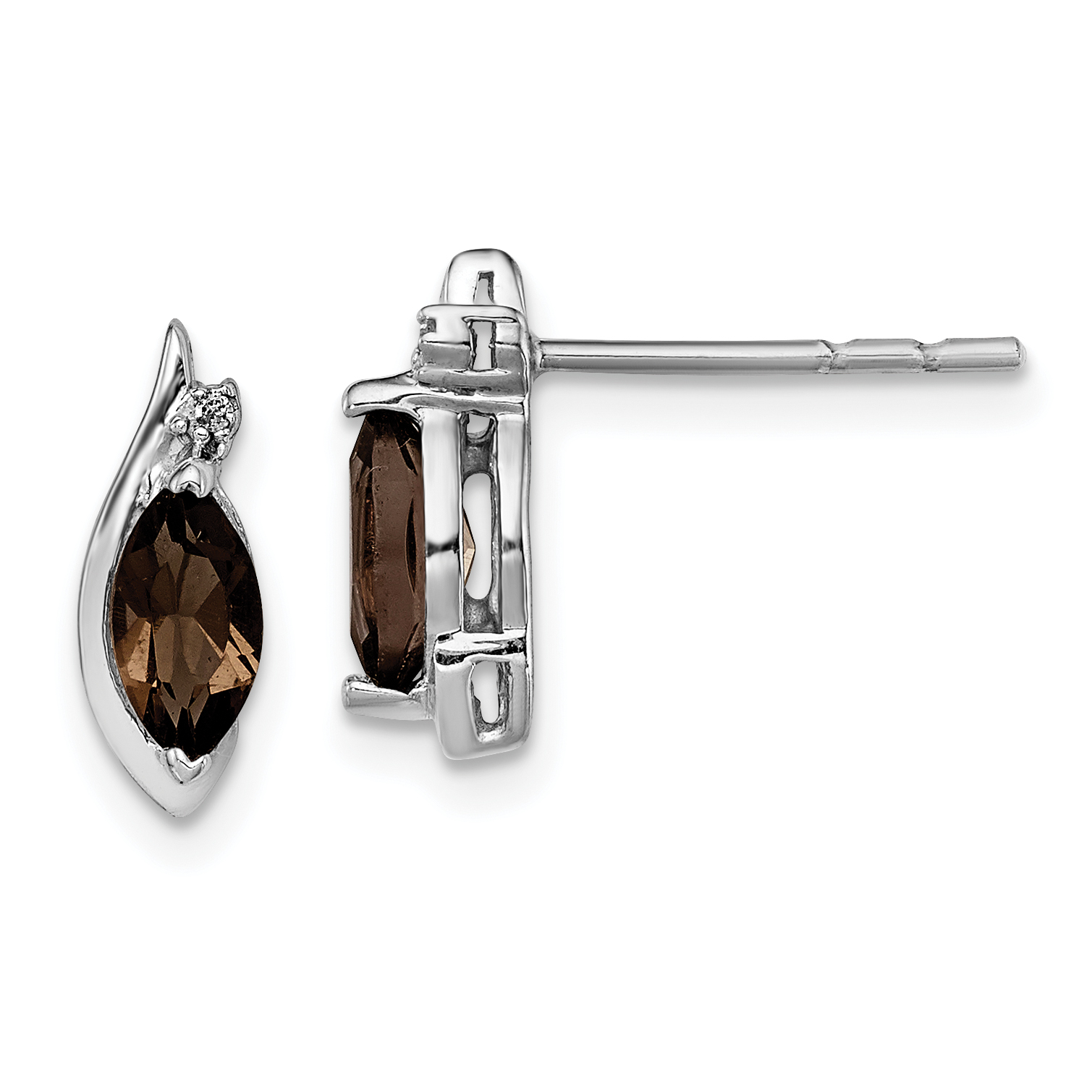 Sterling Silver Rhodium-plated Diamond and Smoky Quartz Earrings (QE10175SQ)