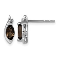 Sterling Silver Rhodium-plated Diamond and Smoky Quartz Earrings view 1