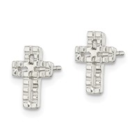 Sterling Silver Polished & Textured Latin Cross Post Earrings view 2