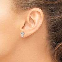 Sterling Silver Polished & Textured Latin Cross Post Earrings view 3