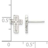 Sterling Silver Polished & Textured Latin Cross Post Earrings view 4