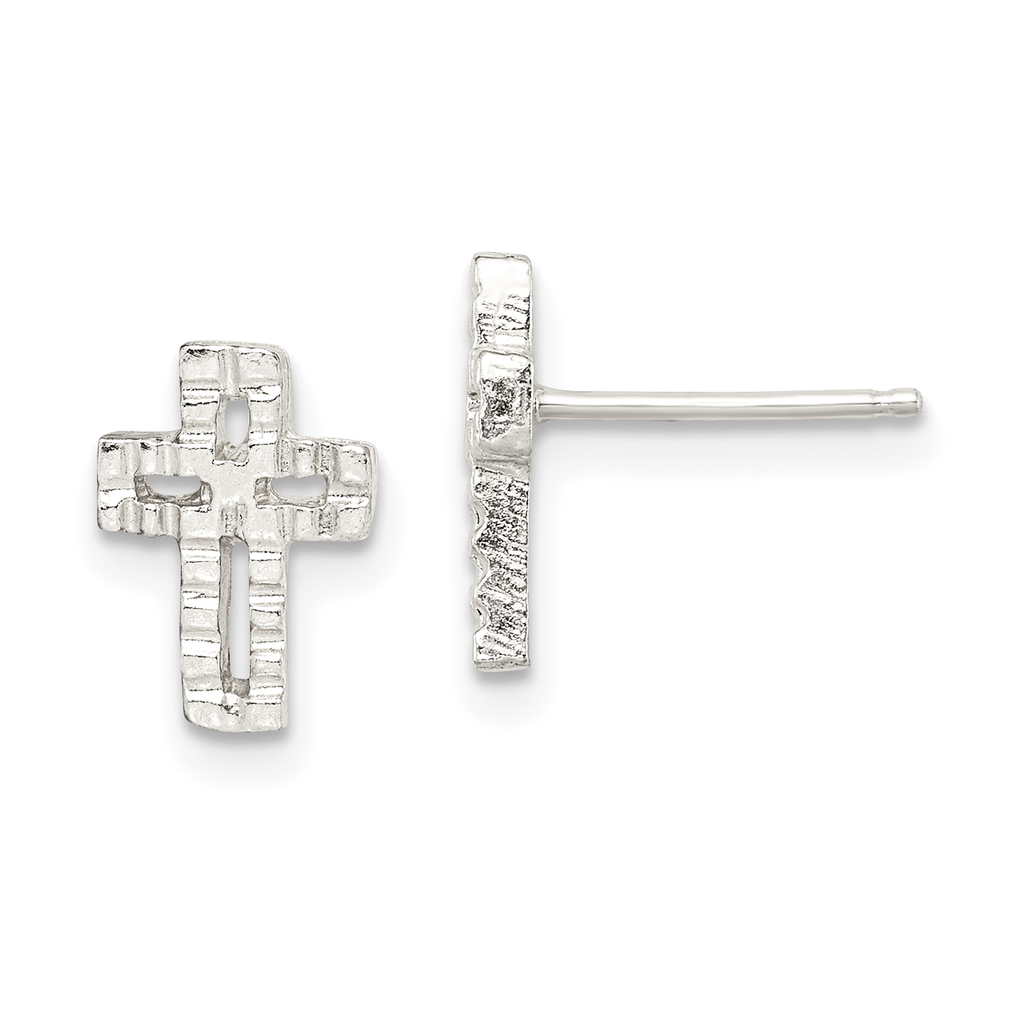Sterling Silver Polished & Textured Latin Cross Post Earrings (QE102)