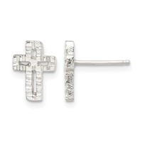 Sterling Silver Polished & Textured Latin Cross Post Earrings view 1
