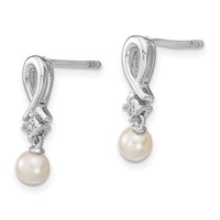 Sterling Silver Rhodium-plated FW Cultured Pearl Diamond Earrings view 2