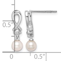 Sterling Silver Rhodium-plated FW Cultured Pearl Diamond Earrings view 4