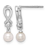 Sterling Silver Rhodium-plated FW Cultured Pearl Diamond Earrings view 1