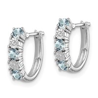 Sterling Silver Rhodium-plated Aquamarine & Diamond Earrings view 2