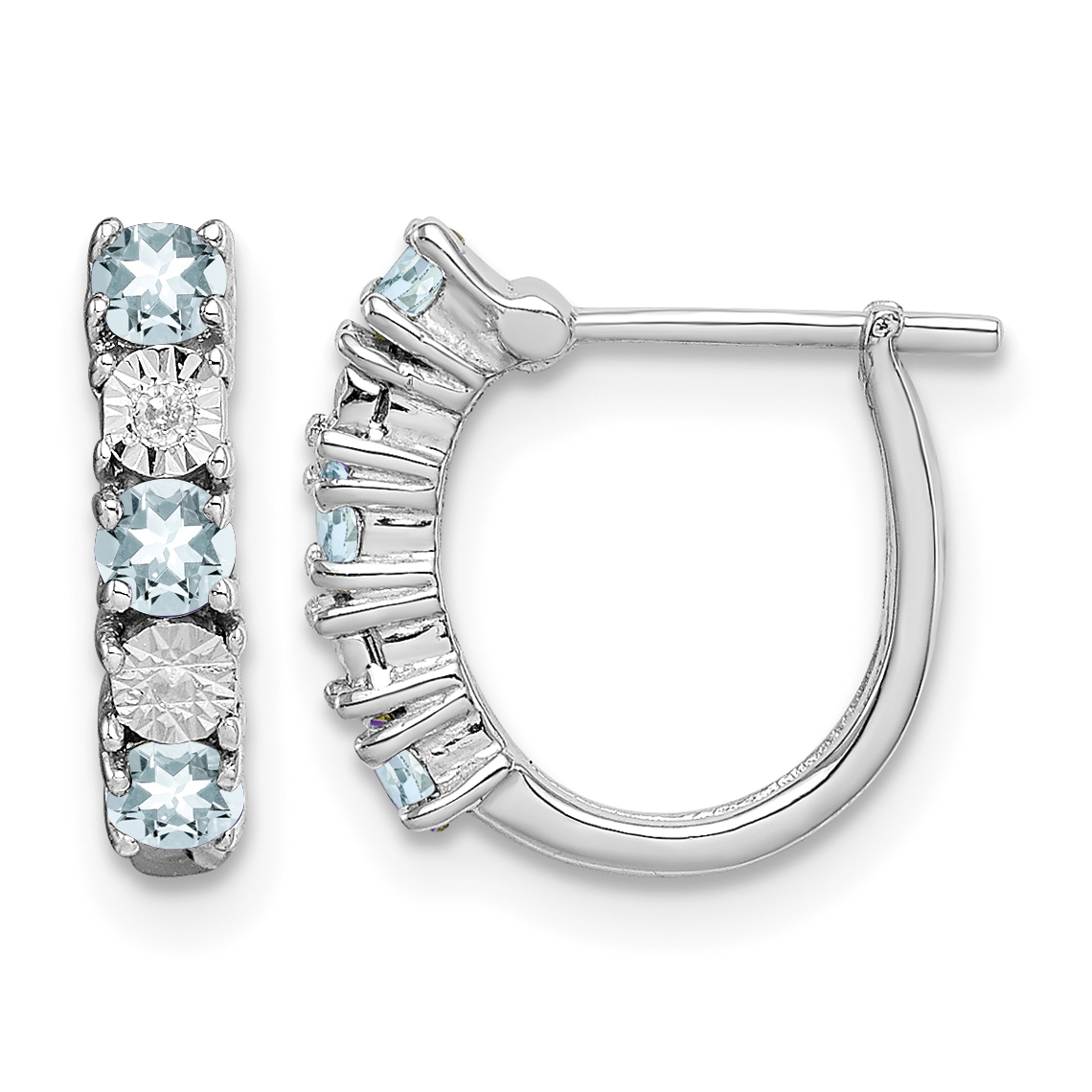 Sterling Silver Rhodium-plated Aquamarine & Diamond Earrings (QE10209AQ)