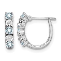 Sterling Silver Rhodium-plated Aquamarine & Diamond Earrings view 1