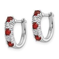 Sterling Silver Rhodium-plated Garnet & Diamond Earrings view 2