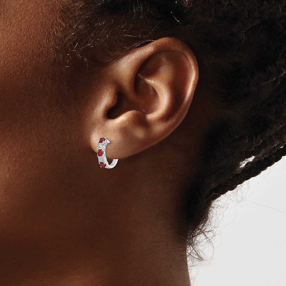Sterling Silver Rhodium-plated Garnet & Diamond Earrings (QE10209GA)